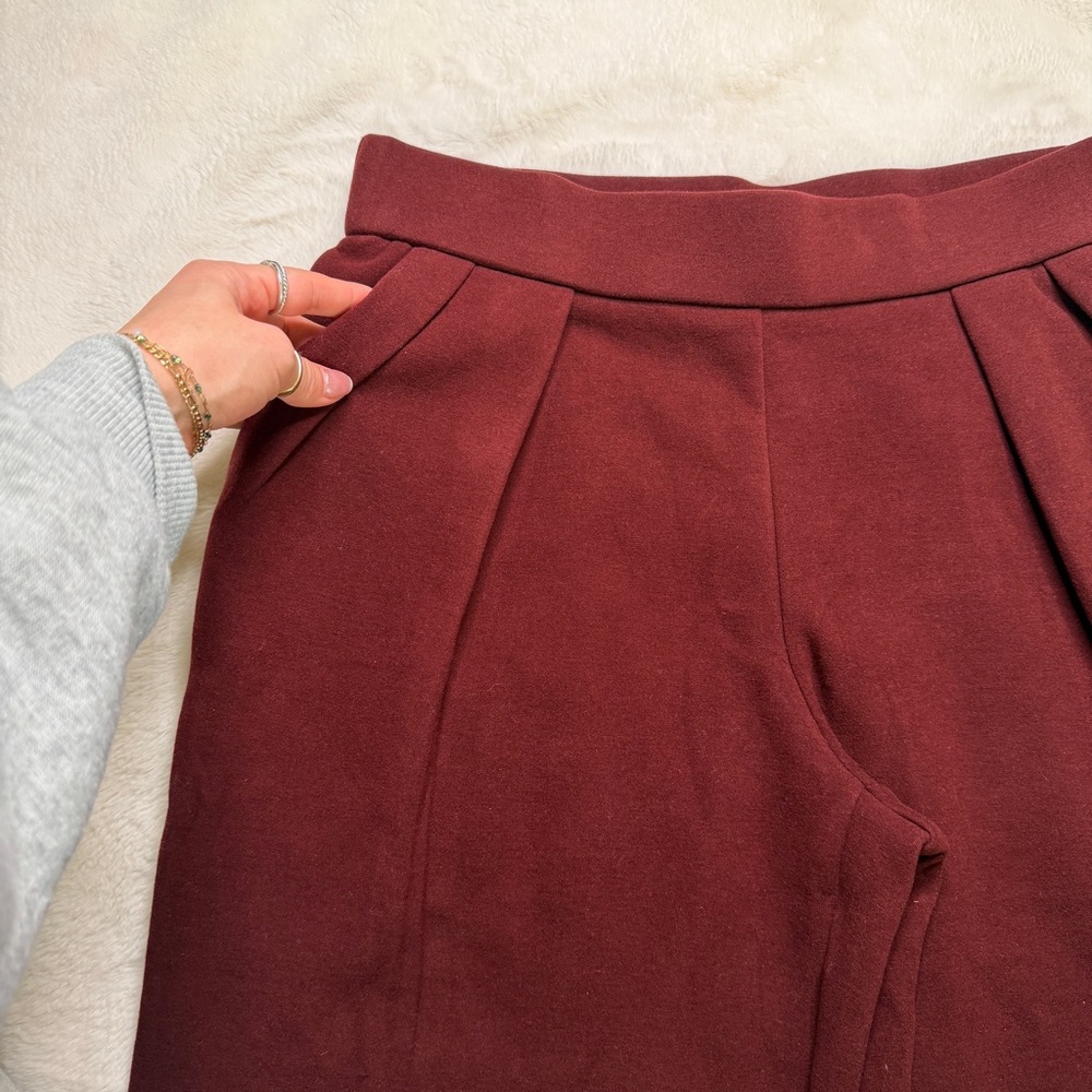 OGL Wool Blend Ponte Wide Leg Pull On Pants Burgundy Petite M NWT - Picture 2 of 6